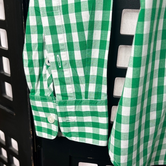 🟢 J.Crew Green White Gingham Button-Up Shirt SP Cotton Stretch Collared Work 🟢 - Picture 4 of 12